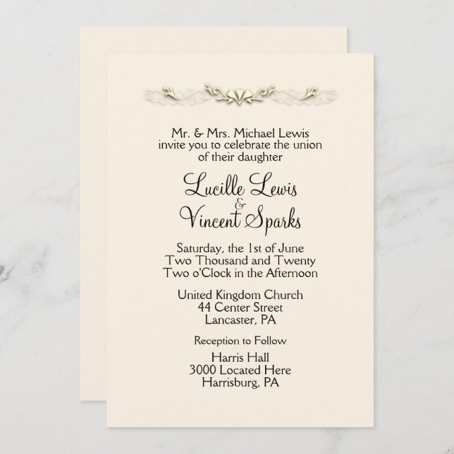 Einfache traditionelle Hochzeitseinladungen Einladung (Vorne/Hinten)