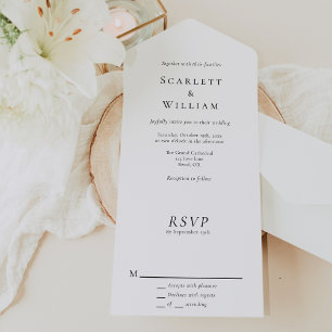 Einfache traditionelle Minimal-Hochzeit All In One Einladung