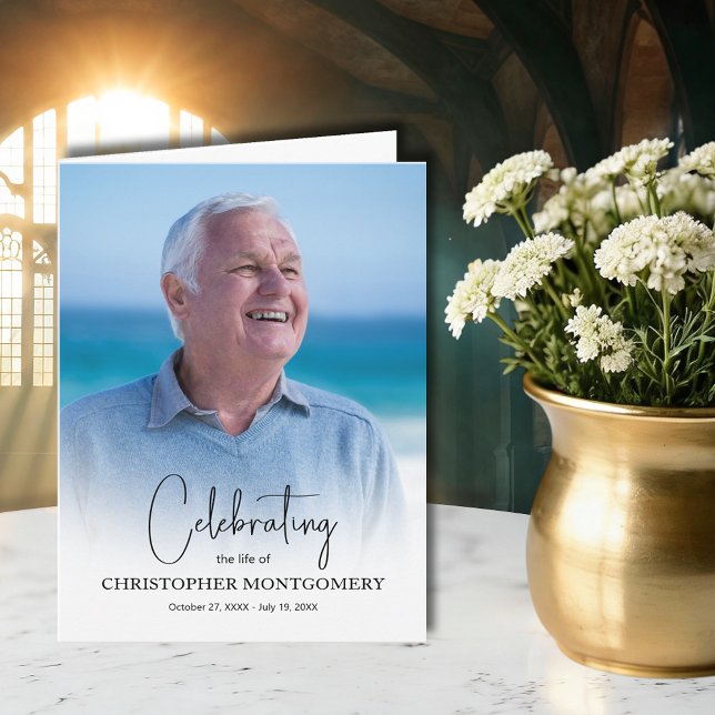 Einfache Trauerfoto gefaltet Dankeskarte (Funeral celebration of life folded thank you cards, message over a photo on the front)