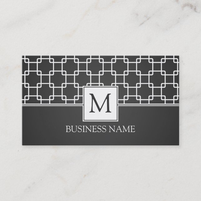 Einfache Trellis Muster Monogram Black Visitenkarte (Vorderseite)