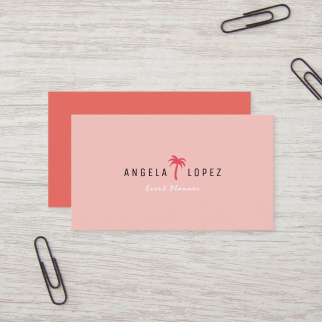 Einfache trendy rosa Red Palm Tree Business Card Visitenkarte (Vorderseite/Rückseite Beispiel)