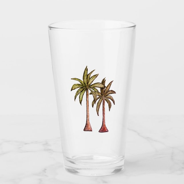 Einfache Tropical Beach Palm Bäume Zeichnend Somme Glas (Vorderseite)