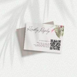 Einfache tropische Flora QR Code Taupe RSVP Karte
