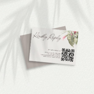 Einfache tropische Flora QR Code Taupe RSVP Karte