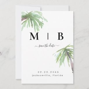 Einfache tropische Hochzeit mit Initialen vertikal Save The Date