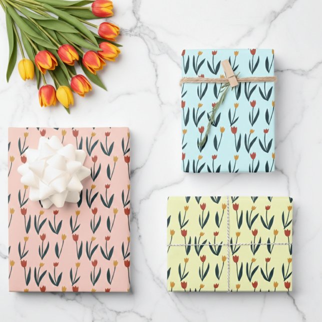 Einfache Tulips Osterfrühling Blumenmuster Geschen Geschenkpapier Set (Simple Tulips Easter Spring Floral Pattern Gift Wrapping Paper Sheets
)