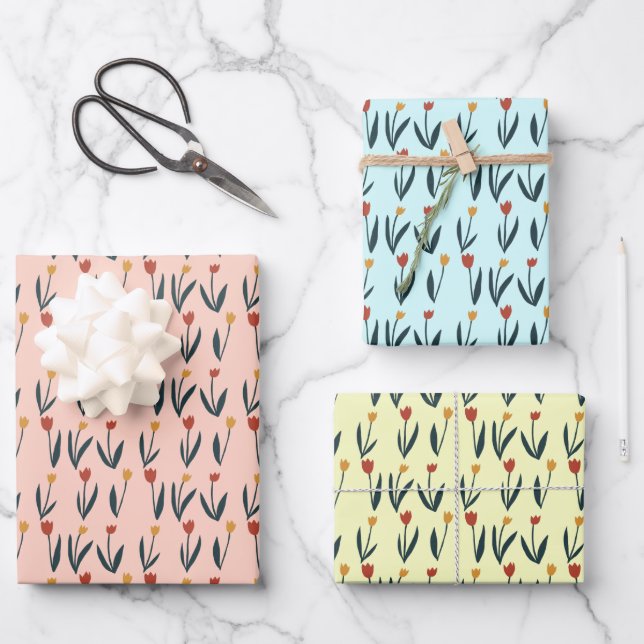 Einfache Tulips Osterfrühling Blumenmuster Geschen Geschenkpapier Set (Vorderseite)