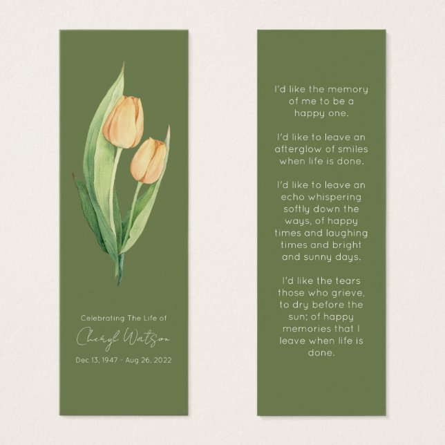 Einfache Tulpen-Trauer-Gedenk-Lesezeichen (Vorne & Hinten)