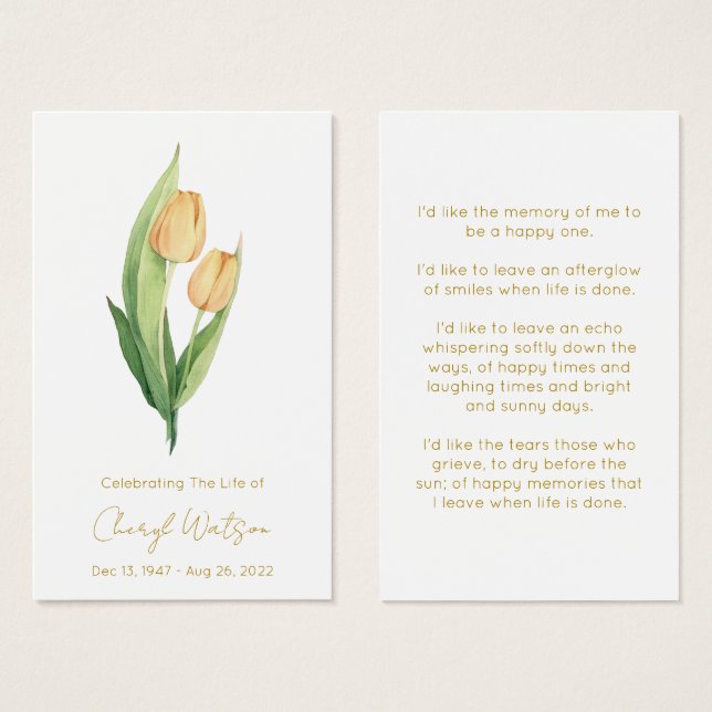 Einfache Tulpengedächtnis-Gebetskarte (Vorne & Hinten)