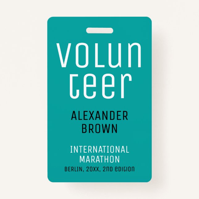 Einfache Türkise Event Volunteer QR Code Name ID Ausweis (Vorderseite)
