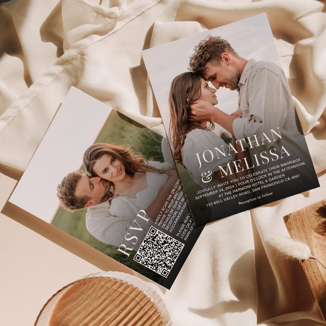 Einfache Typografie 2 Foto QR Code UAWG Wedding Einladung (Von Creator hochgeladen)