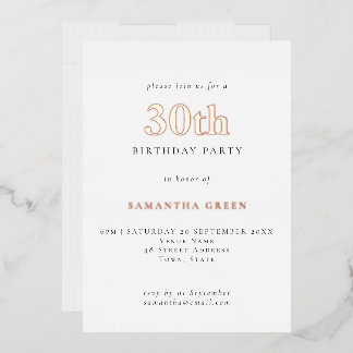 Einfache Typografie 30. Geburtstags-Rose Gold Folieneinladung