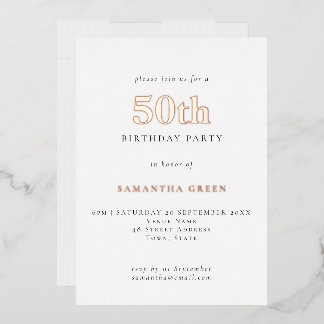 Einfache Typografie 50. Geburtstags-Rose Gold Folieneinladung