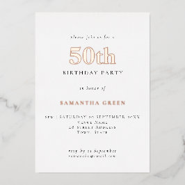 Einfache Typografie 50. Geburtstags-Rose Gold Folieneinladung