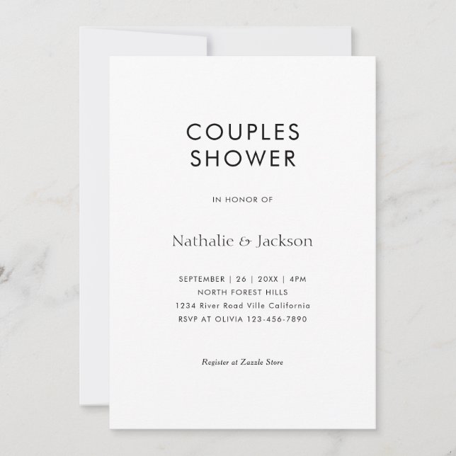 Einfache Typografie Couple Shower Bridal Einladung (Vorderseite)