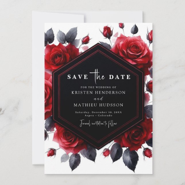 Einfache Typografie Crimson Red Wedding Save The Date (Vorderseite)