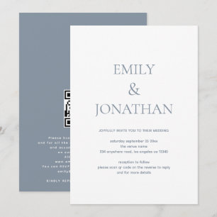 Einfache Typografie Dusty Blue QR Code Hochzeit Einladung