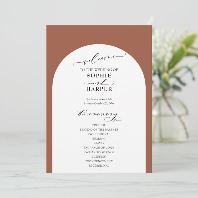 Einfache Typografie, Elegante Arch on Terracotta Programm (Stehend Vorderseite)