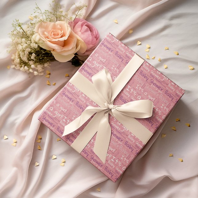 Einfache Typografie Es ist eine Mädchen-Baby-Dusch Geschenkpapier (Von Creator hochgeladen)