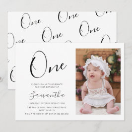 Einfache Typografie Foto 1. Geburtstag Einladung
