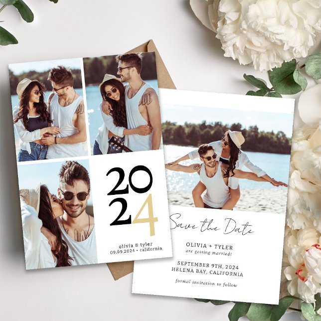 Einfache Typografie-Hochzeit mit mehreren Fotos Save The Date (Von Creator hochgeladen)