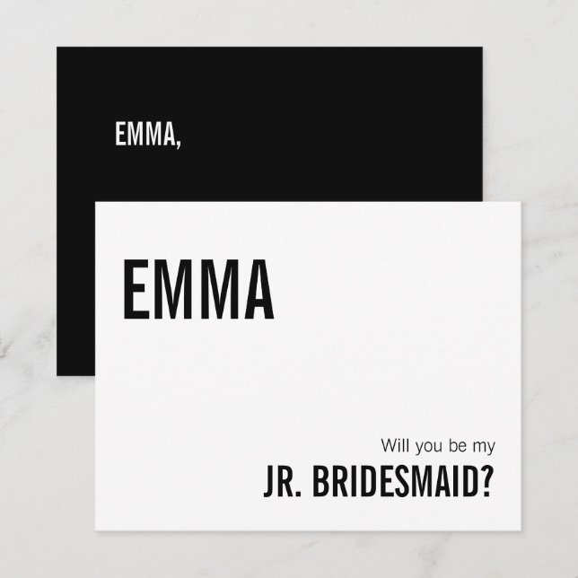 Einfache Typografie Junior Bridesmaid Vorschlagska Mitteilungskarte (Vorne/Hinten)