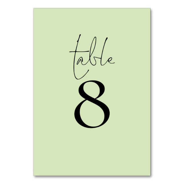 Einfache Typografie Limone Cream Script Hochzeit Tischnummer (Vorderseite)