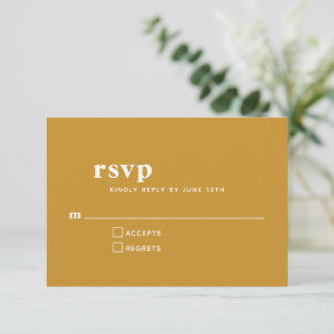 Einfache Typografie Moderne Mustard Yellow Wedding RSVP Karte
