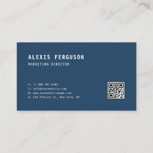 Einfache Typografie Navy Minimalistischer QR-Code Visitenkarte