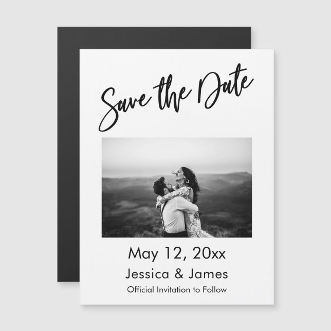 Einfache Typografie Pic Save the Date Magnetkarte (Vorne/Hinten)