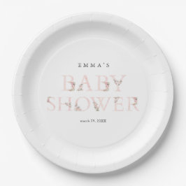 Einfache Typografie Pink Baby Dusche Pappteller