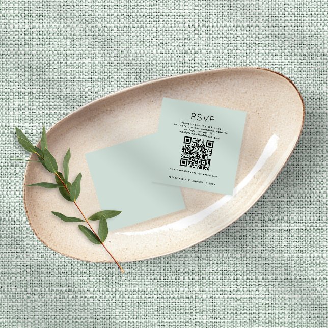 Einfache Typografie QR Code Mint Wedding RSVP Begleitkarte (Von Creator hochgeladen)