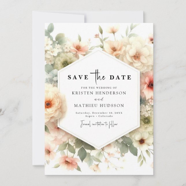 Einfache Typografie Rosa Blumenhochzeit Save The Date (Vorderseite)