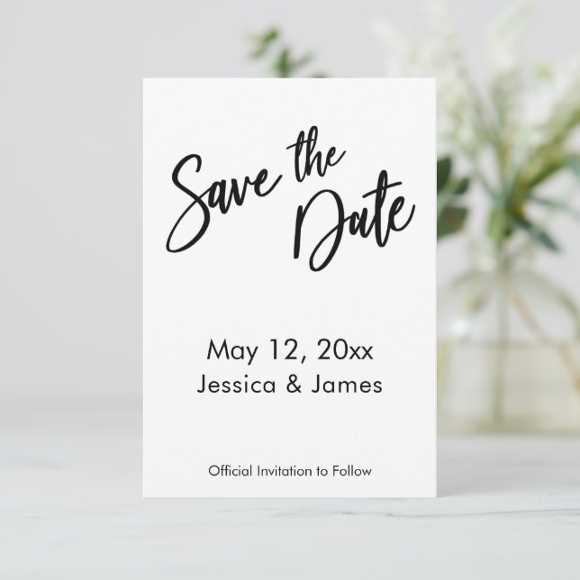 Einfache Typografie Save the Date Schwarz & Weiß (Stehend Vorderseite)
