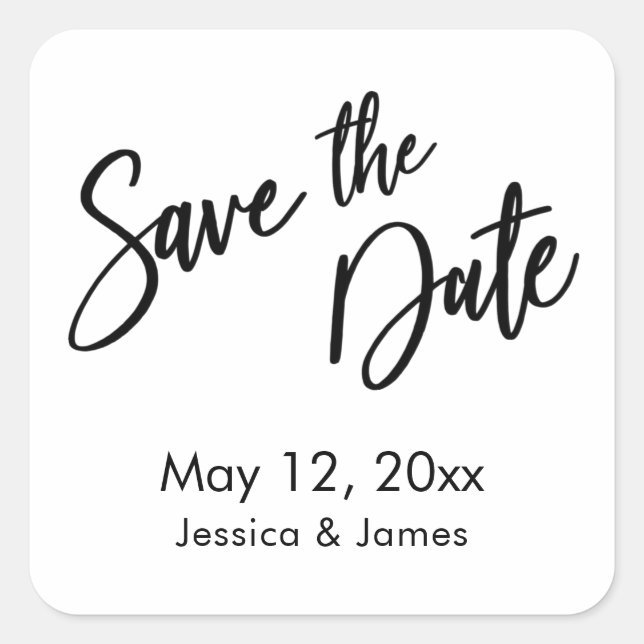 Einfache Typografie Save the Date Schwarz & Weiß Quadratischer Aufkleber (Vorderseite)