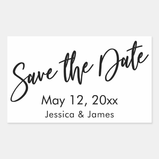 Einfache Typografie Save the Date Schwarz & Weiß Rechteckiger Aufkleber (Vorderseite)