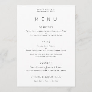 Einfache Typografie Schwarz-weiße Wedding Menu Car Einladung