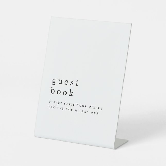 Einfache Typografie Schwarz-weißes Gästebuch Sockelschild (Vorderseite)