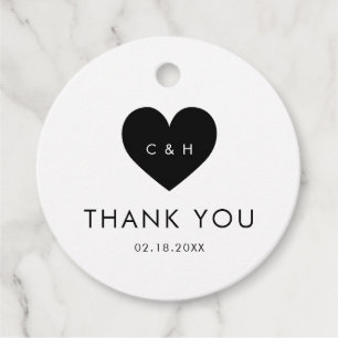 Einfache Typografie-Schwarzherz-Hochzeitmonogramm Geschenkanhänger