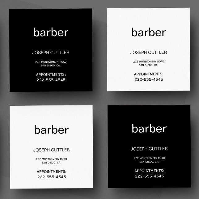 Einfache Typografie, Schwarzweiß-Stylist Quadratische Visitenkarte (Von Creator hochgeladen)