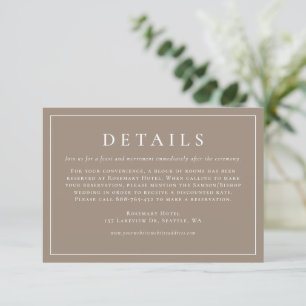 Einfache Typografie Taupe Formal Wedding Details Begleitkarte
