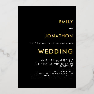 Einfache Typografie Wedding Black Gold Real Folieneinladung