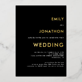 Einfache Typografie Wedding Black Gold Real Folieneinladung