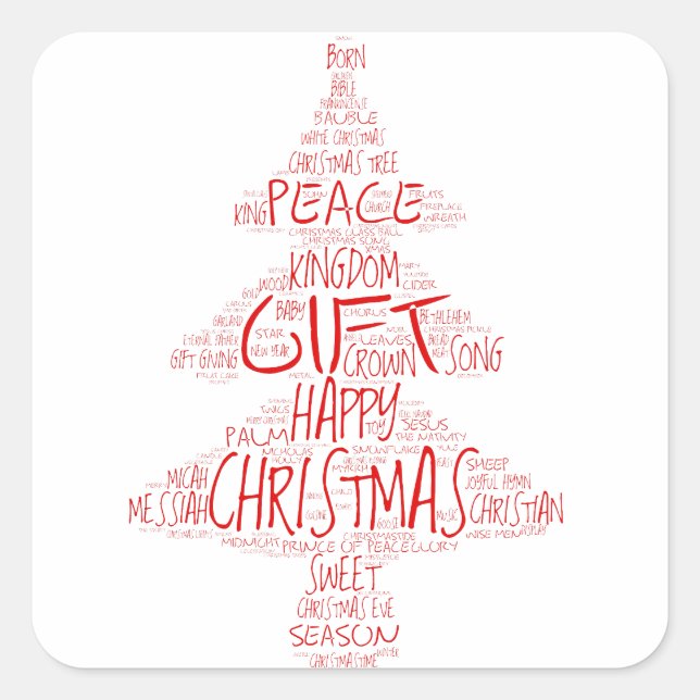 Einfache Typografie Weihnachtsbaum Quadratischer Aufkleber (Vorderseite)