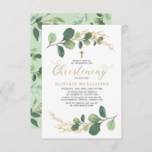 Einfache u. stilvolle Aquarell-Grün-Taufe Einladung