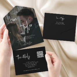 Einfache UAWG-Hochzeit mit schwarz-weißem Foto All In One Einladung