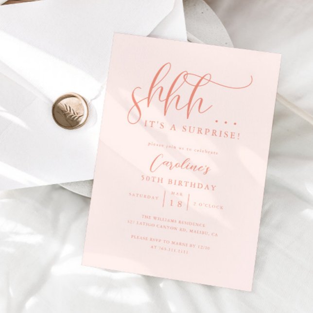 Einfache Überraschung Geburtstagsparty Peach Einladung (Von Creator hochgeladen)