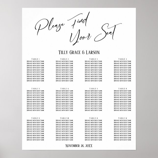 Einfache Übersicht über den Empfang mit Handschrif Poster (Vorne)