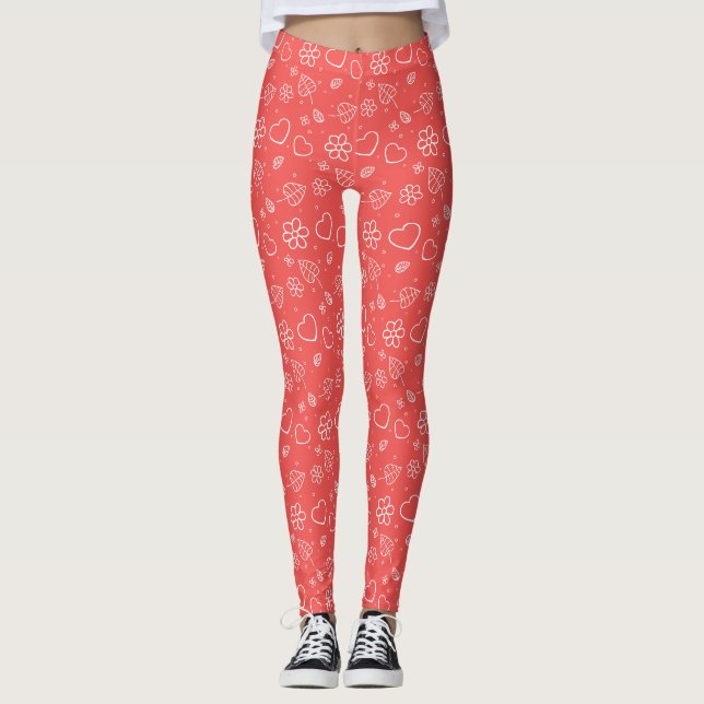 Einfache umrandete Herzen und Blätter Leggings (Vorderseite)