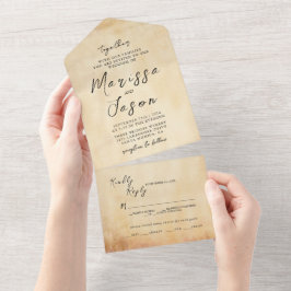 Einfache und elegante alte Rustikale Hochzeit All In One Einladung